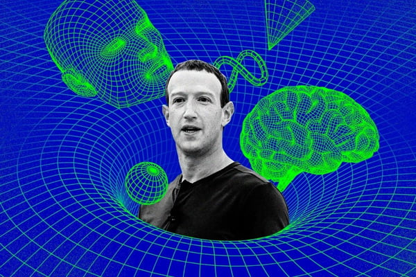 Ilustração envolvendo o rosto do criador do Facebook, Mark Zuckerberg