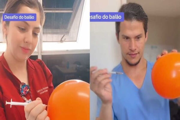 Trecho do vídeo publicado nas redes sociais do desafio do balão - Metrópoles