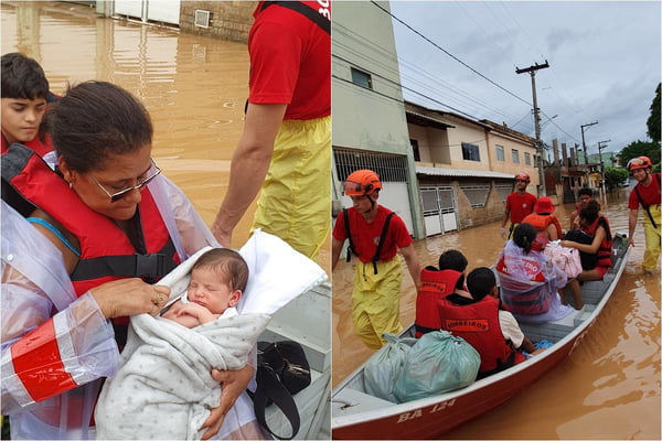 Bombeiros resgatam bebê que ficou ilhado no Rio de Janeiro após chuva