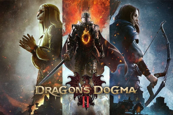 Três figuras mitológicas uma do lado da outra no jogo Dragon's Dogma - Metrópoles