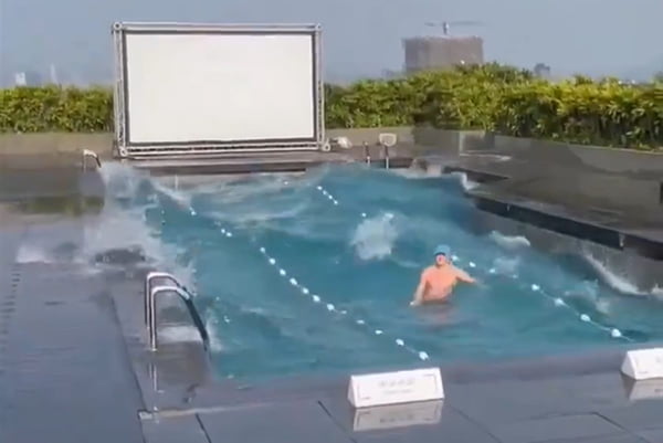 Imagem colorida de homem preso dentro de piscina durante terremoto em Taiwan - Metrópoles
