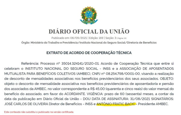 ANTONIO FATRIC BACIC É CUNHADO DE MAURÍCIO CAMISOTTI, PAI DE CEO DA PREVIDENT, E ASSINA CONTRATO DA AMBEC COM INSS - METRÓPOLES