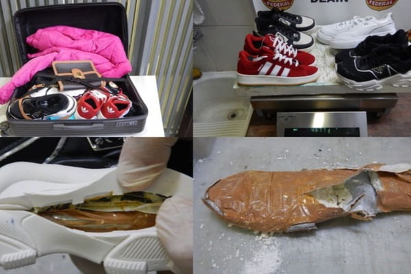 cocaína escondida no tênis dos passageiros
