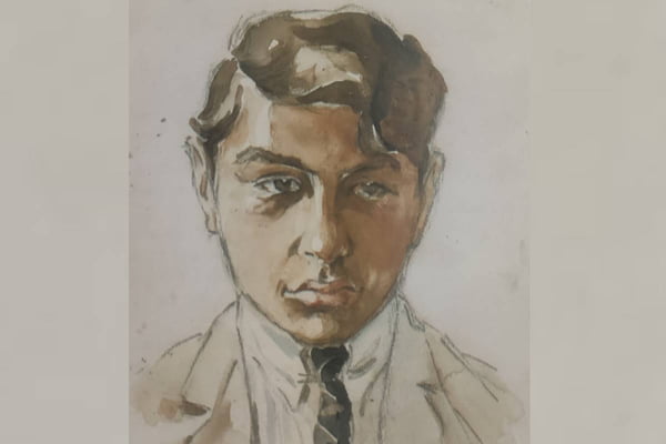 Arte ilustrativa de homem com cabelo castanho, terno branco e gravata preta - Metrópoles