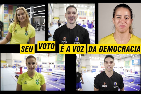 Imagem colorida de atletas olímpicos em campanha junto à Justiça Eleitoral - Metrópoles