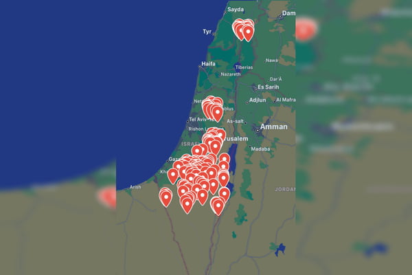 imagem colorida mostra mapa alertas israel - Metrópoles