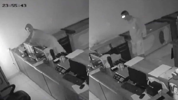 Foto preto e branco de câmeras de segurança que flagram ladrões furtando picolés e celular de loja, no Mato Grosso do Sul - Metrópoles
