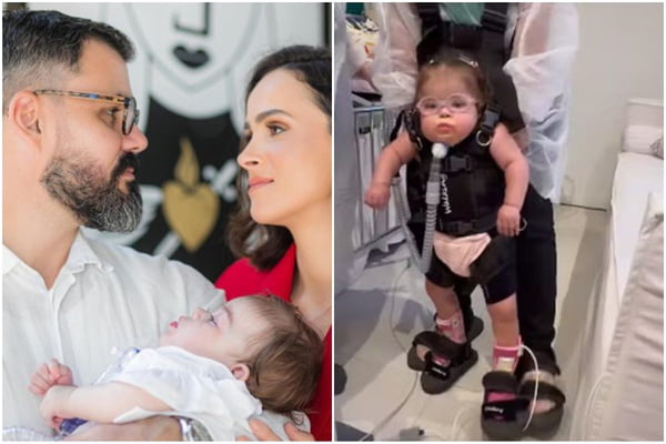 Letícia Cazarré, Juliano Cazarré e Maria Guilhermina em montagem com duas fotos coloridas - Metrópoles