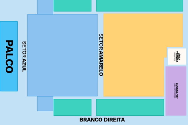 gráfico colorido mostra posicionamento de palco e plateia em site de vendas de ingressos para show