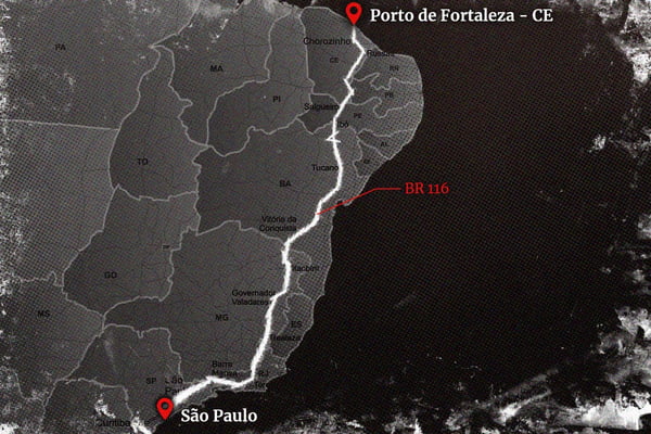 Imagem preto e branca d mapa do Brasil cortado por linha brando do Sul ao nordeste - Metrópoles