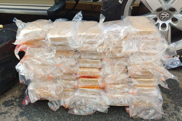 Foto colorida de tijolos de cocaína empilhados - Metrópoles
