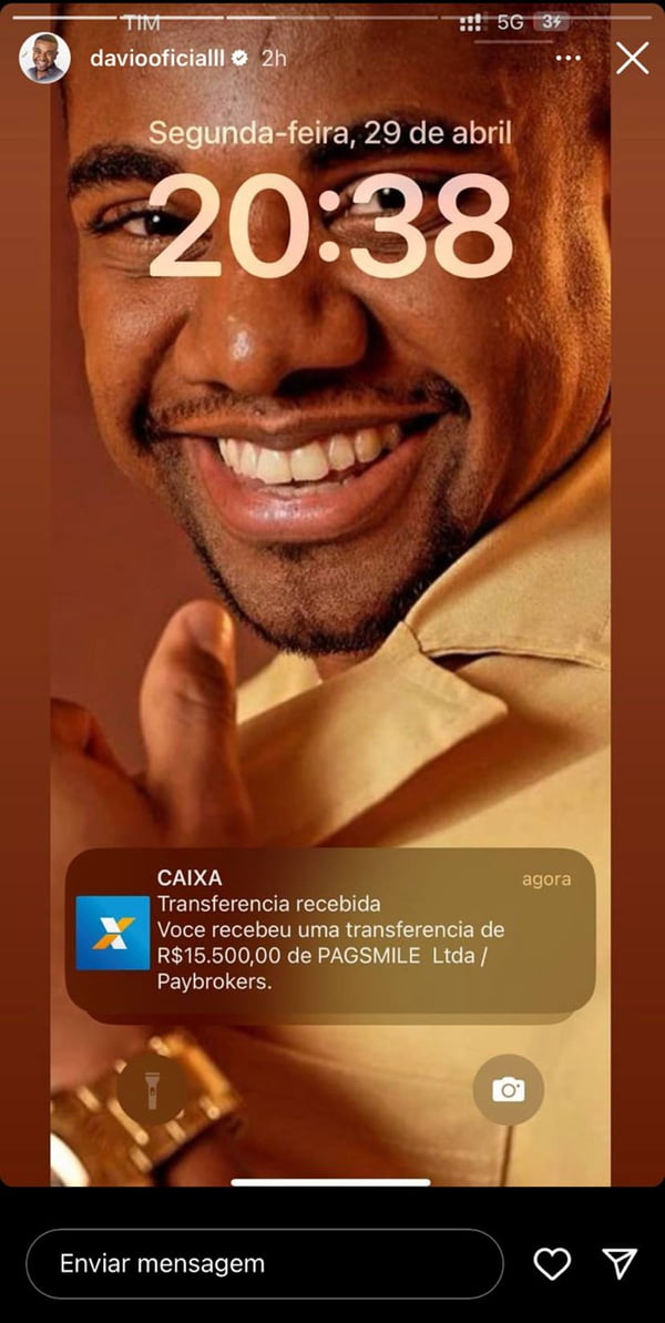 Foto colorida de golpe aplicado no Instagram de Davi Brito, vencedor do BBB24 - Metrópoles