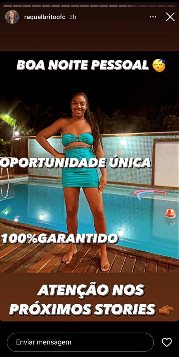 Foto colorida de golpe aplicado no Instagram de Raquel Brito, irmã de Davi do BBB24 - Metrópoles