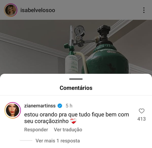 Print Isabel Veloso sobre piora em estado de saúde e comentários de seguidores - Metrópoles
