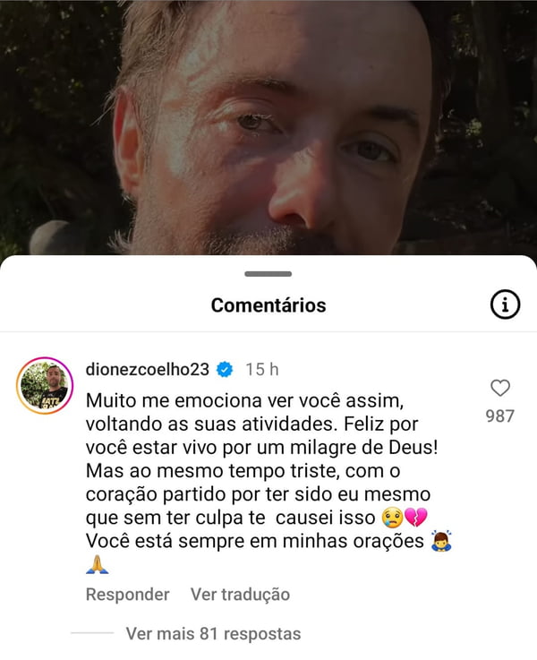 Print do comentário de Diones Coelho no post de Kayky Brito - Metrópoles