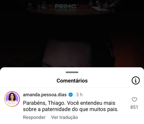Print dos comentários contra e a favor de Thiago Nigro ser chamado de pai por Sophia, filha de Maíra - Metrópoles
