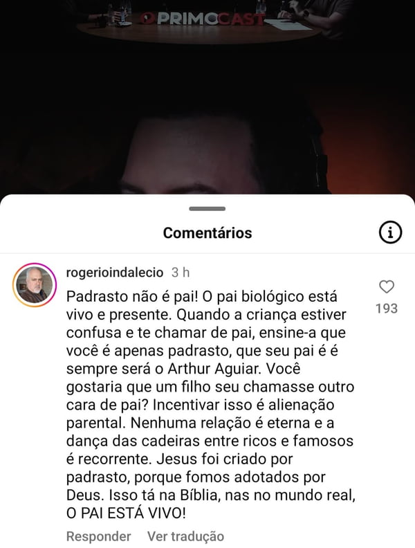 Print dos comentários contra e a favor de Thiago Nigro ser chamado de pai por Sophia, filha de Maíra - Metrópoles