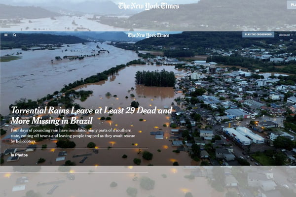 Reportagem do jornal The New York Times sobre enchentes no Brasil - Metrópoles