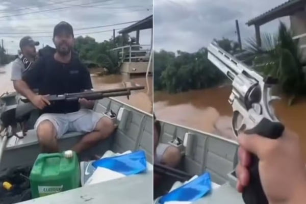 Trecho de vídeo em que homens aparecem armados enchentes - Metrópoles