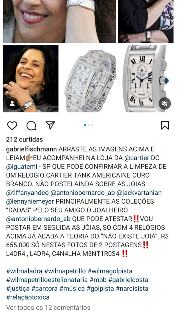 Print do ex-produtor de Gal Costa, Gabriel Fischmann, sobre a viúva da cantora - Metrópoles