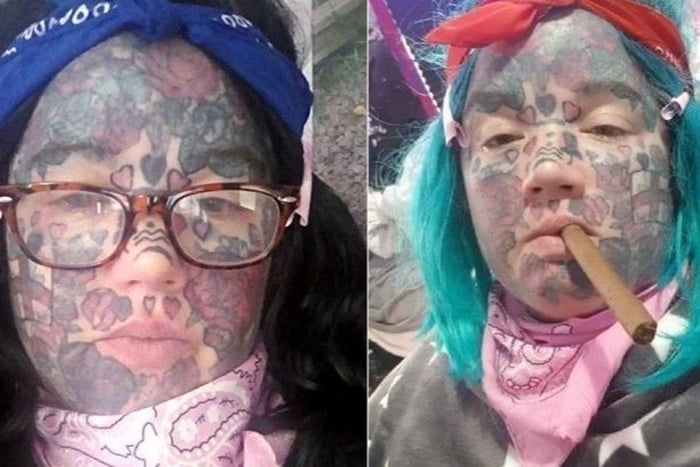 foto colorida do rosto de mulher com tatuagem