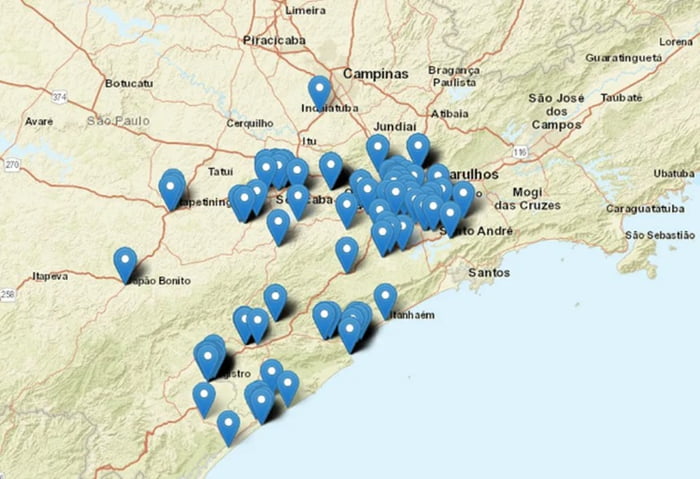 Mapa da USP traz pontos onde foram registrados tremores de terra
