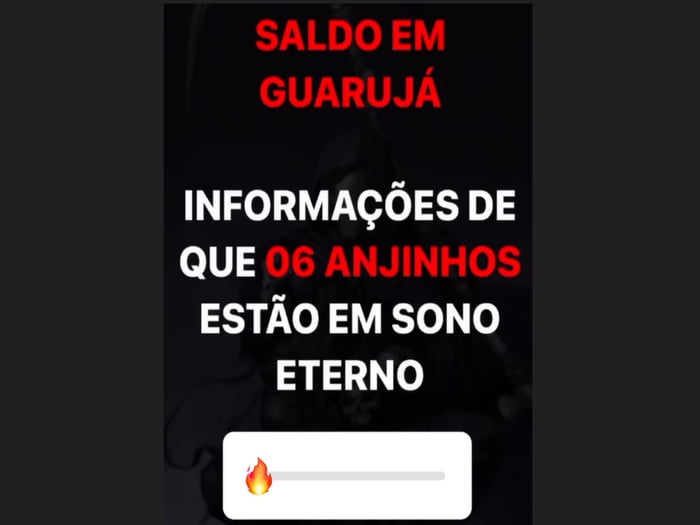 Imagem mostra print de postagem feita por influenciador da PM que diz "saldo em Guarujá: informações de que 06 anjinhos estão em sono eterno"