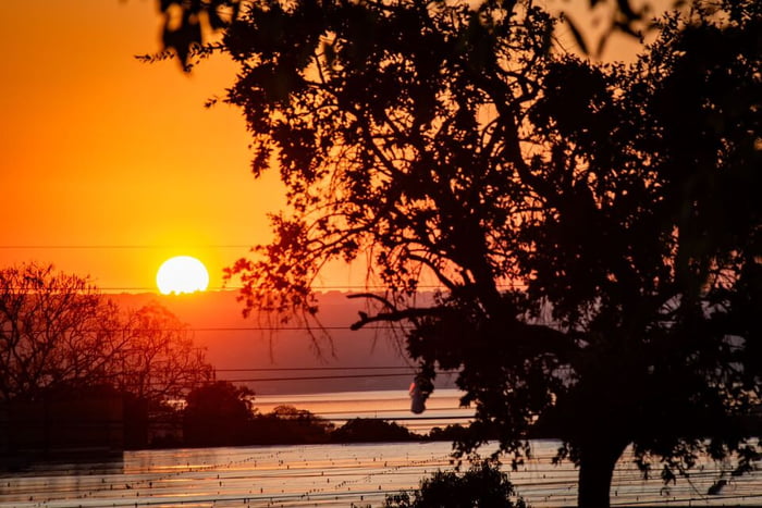 Imagem c olorida do nascer do Sol em Brasília em meio a onda de calor - Metrópoles