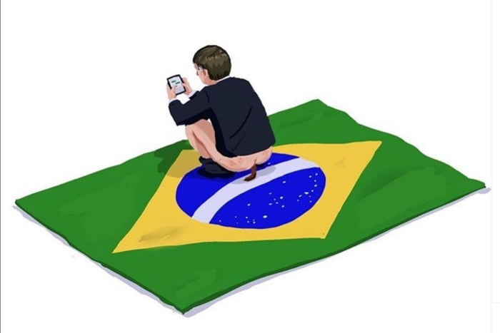 Arte que mostra Jair Bolsonaro defecando em bandeira do Brasil