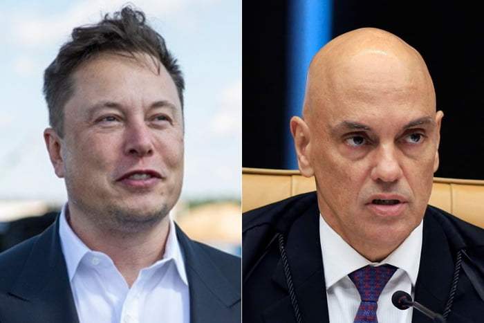 O empresário Elon Musk, dono do Twitter, e o ministro do STF Alexandre de Moraes